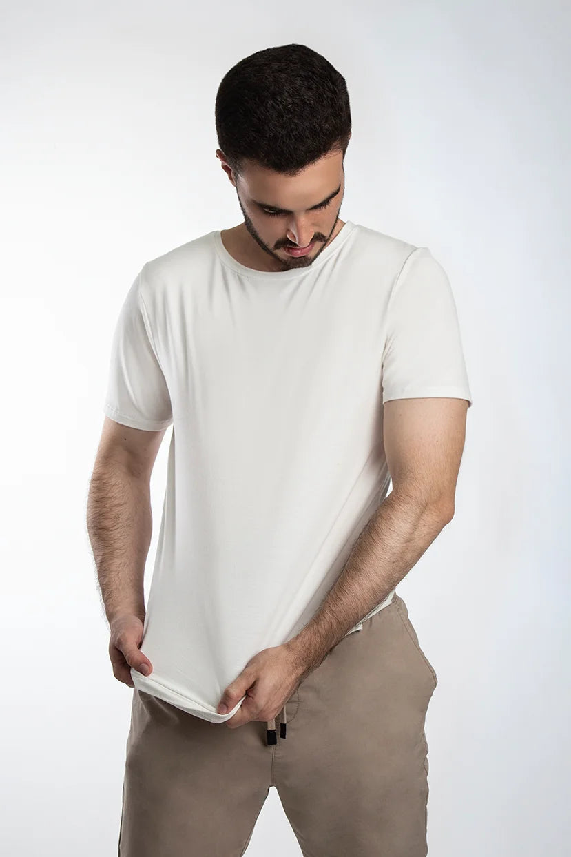playera de bambu cuello redondo hombre color blanco, ropa ecologica UPF 50+, Atem