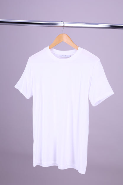 playera de bambu cuello redondo hombre blanca, ropa ecologica UPF 50+, Atem. Playera completa.